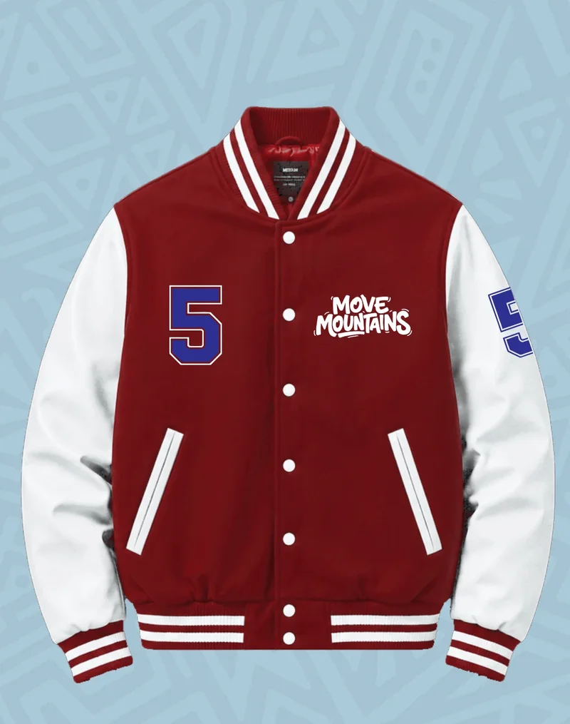 BCM Varsity Jacket — Grace Optimize Repeat — Burgundy/White — front
