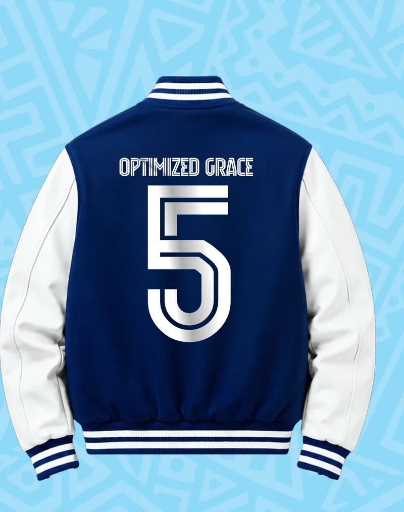 BCM Varsity Jacket — Optimized Grace 5 — Navy/White — back